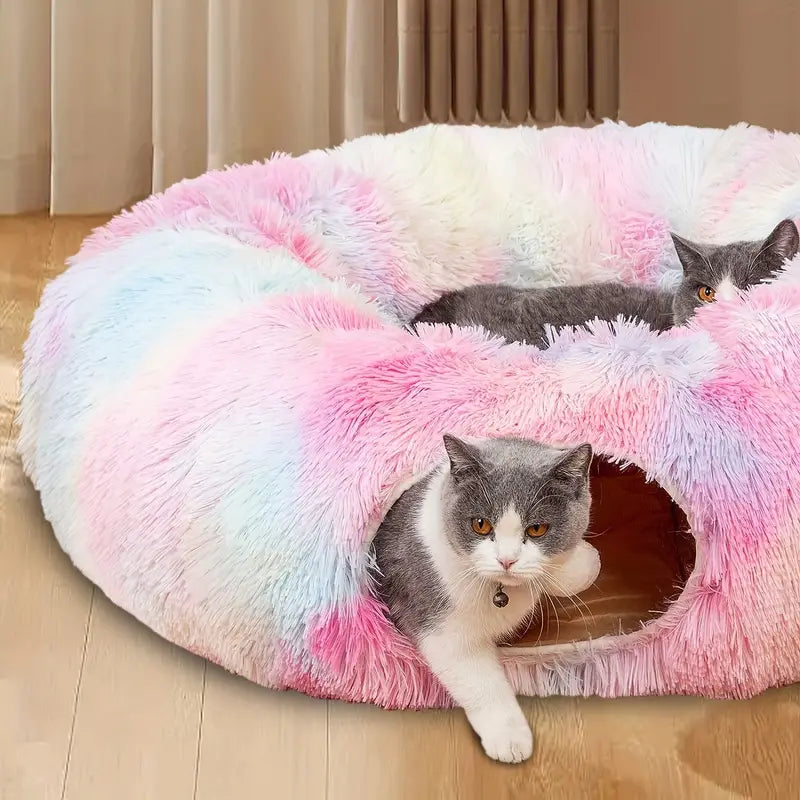 Nid de tunnel en peluche douillet pour chat avec jouet balle suspendu