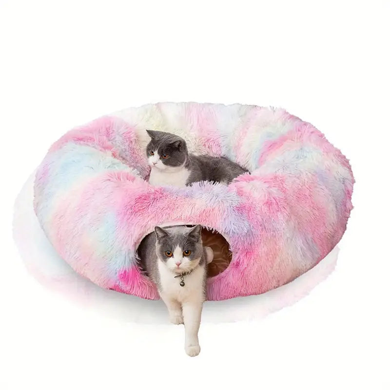 Nid de tunnel en peluche douillet pour chat avec jouet balle suspendu