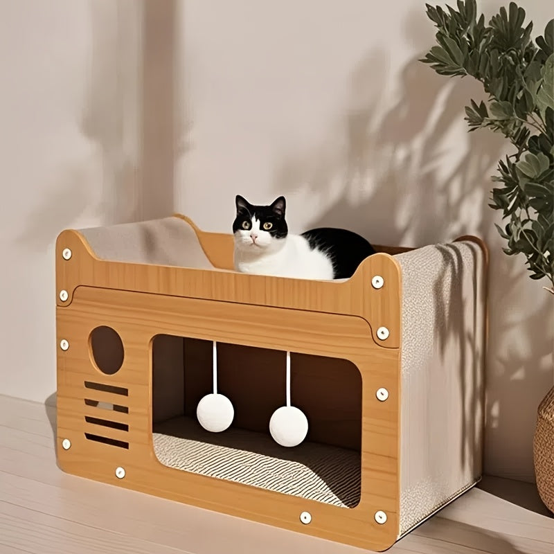 Lit mural pour chat 2-en-1 et poteau à gratter