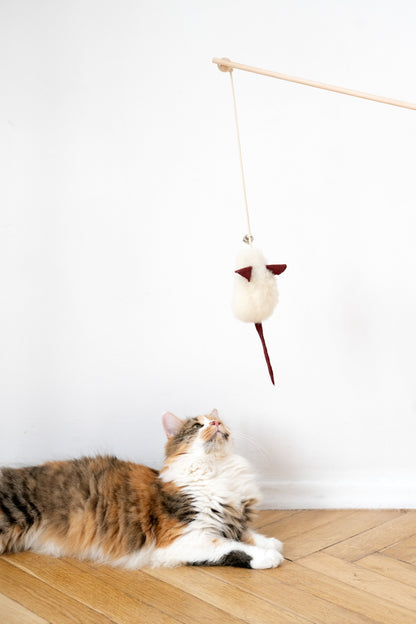 Souris en peau de mouton naturelle pour chat
