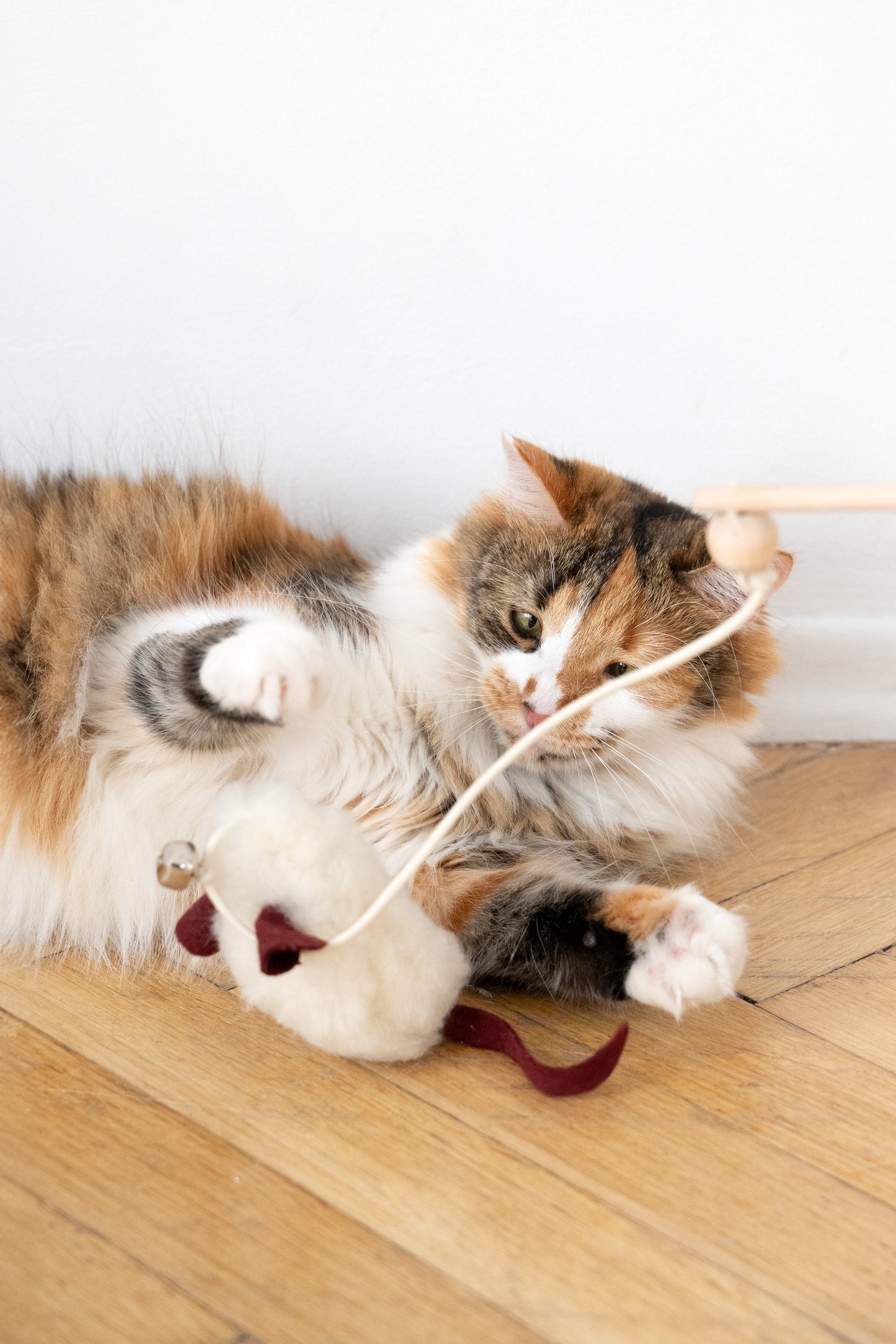 Souris en peau de mouton naturelle pour chat