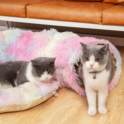 Nid de tunnel en peluche douillet pour chat avec jouet balle suspendu
