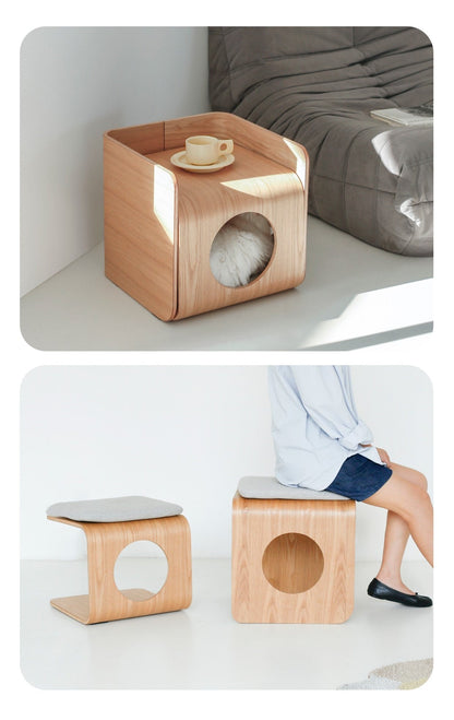 Maison pour chat en bois naturel